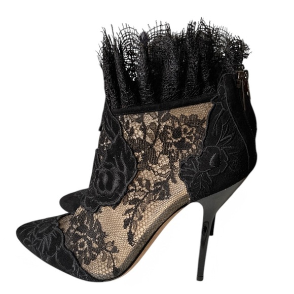 Jimmy Choo Kamaris Black Lace & Suede Floral Embroidered Ankle Booties 39.5 - Picture 5 of 7